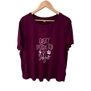 Women's Short Sleeve Dog Footprint T-Shirt Burgundy New In Package Size 2XL